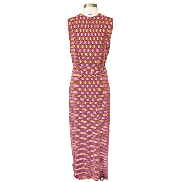 LEOTA Perfect Wrap Sleevless Maxi Dress Stretch Jersey Pink Orange Print - Picture 2 of 10